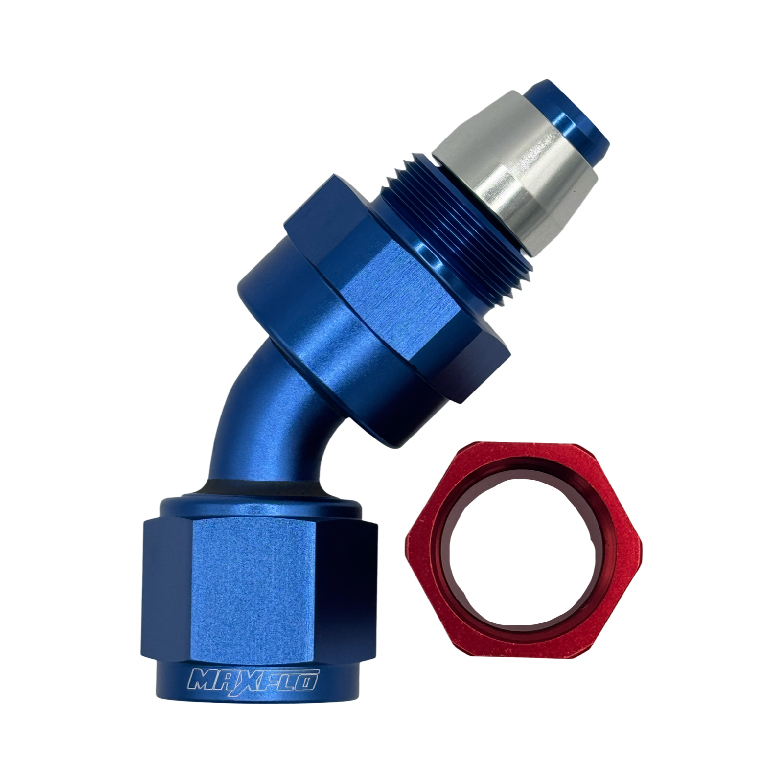 MaxFlo Motorsport AN6 45 degree Swivel Blue/Red PTFE