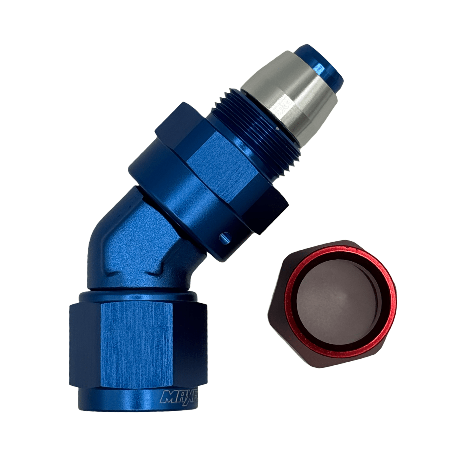 MaxFlo Motorsport Forged AN8 45 Degree Swivel Blue/Red PTFE